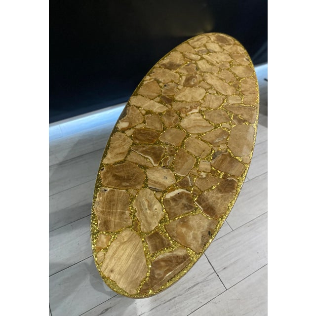 1950s Arturo Pani for Muller of Mexico Modernist Onyx and Resin Top Oval Cocktail Table For Sale In Miami - Image 6 of 8