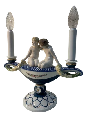 Art Nouveau Porcelain Lamp Thomasch from Goldscheider Vienna, 1910