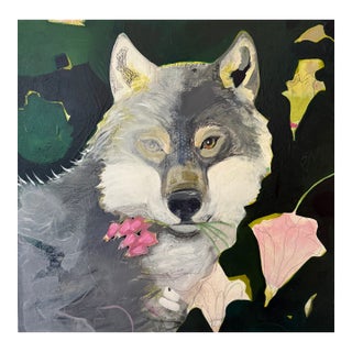 “Flower Eater” Wolf Painting by LWren Walraven For Sale