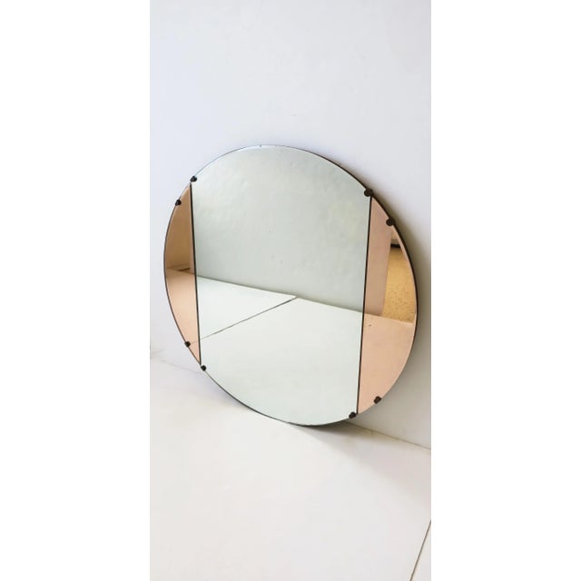 Art Deco Art Deco Pink Rose Glass Round Wall Mirror, Circa 1940s For Sale - Image 3 of 12