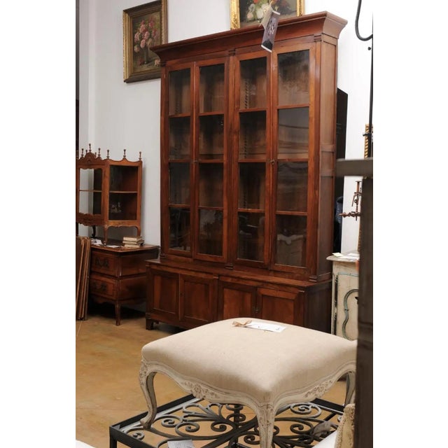 French 1880s Louis XVI Style Wood Bookcase with Glass Doors and Doric