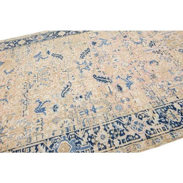 1920s Antique Persian Heriz Peach Wool Rug Allover Handmade Motif For Sale In New York - Image 6 of 7