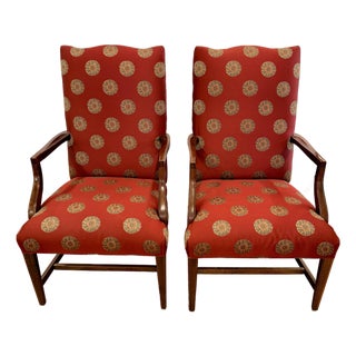 Pair of Ethan Allen Red Upholstered Arm Chairs For Sale