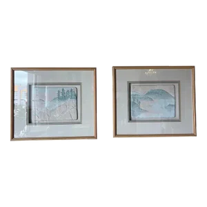 1980's F. McLain " Island Sound " Sculptural Ceramic Landscape Wall Art - Harrison Strong Gallery - a Pair