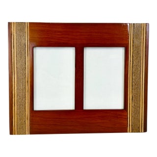 1980s Vintage Boho Chic Arts & Crafts Mahogany Dual Photo Wall Picture Frame. For Sale