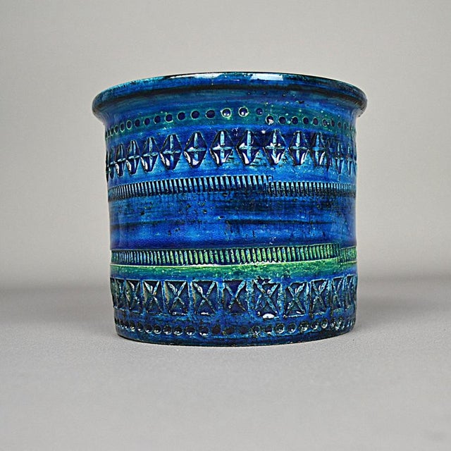 Blue Rimini Blue Flowerpot Cover or Vase by Aldo Londi for Bitossi, 1950s For Sale - Image 8 of 11