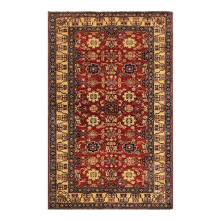 1980s Rustic Super Kazak Red & Beige Wool Rug - 4'1'' X 5'10'' For Sale