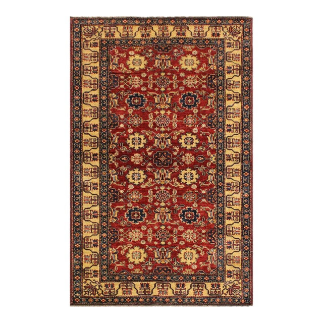 1980s Rustic Super Kazak Red & Beige Wool Rug - 4'1'' X 5'10'' For Sale