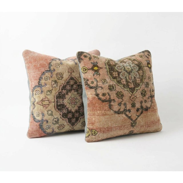 Mid-Century Modern Bohemian Turkish Rug Pillow Cover 20'' X 20'' - Set of Two For Sale - Image 3 of 4