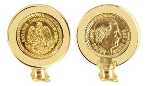 1945 Dos Y Medio Coin Clip On Earrings with Polished Bezel Frame 14k Yellow Gold, 2 Pieces
