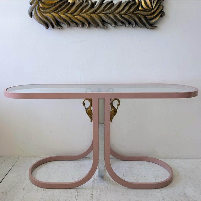 Vintage Pink, Chrome & Brass Swan Console Table from Design Institute of America, 1980s For Sale - Image 12 of 12
