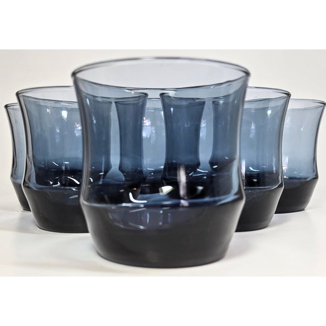 Smoky Blue Scandinavian Lowballs- Set of Six For Sale - Image 10 of 11