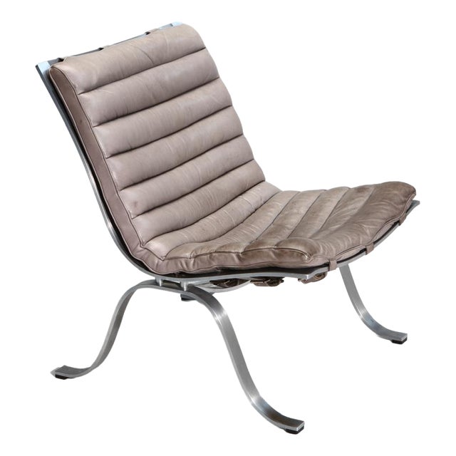 Lowback Ari Chair in Grey Leather by Arne Norel, Denmark, 1960s For Sale