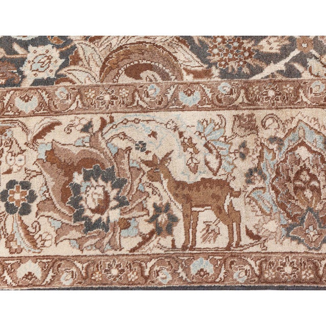 19th Century Persian Tabriz Dark Brown, Beige and Blue Handwoven Wool Rug For Sale In New York - Image 6 of 12