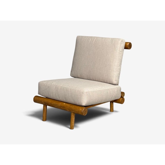 Charlotte Perriand, Rare 'La Cachette' Lounge Chairs, Oak, Fabric, France, 1960s For Sale - Image 9 of 18