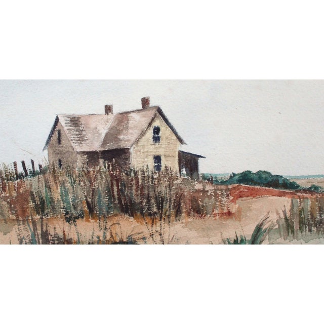 Impressionist Unknown Barn by the Sea Beachy Watercolor Landscape Late 20th Century For Sale - Image 3 of 5