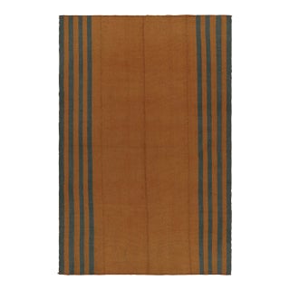 Rug & Kilim’s Textural Modern Kilim in Orange With Blue Stripes For Sale