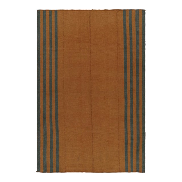 Rug & Kilim’s Textural Modern Kilim in Orange With Blue Stripes For Sale