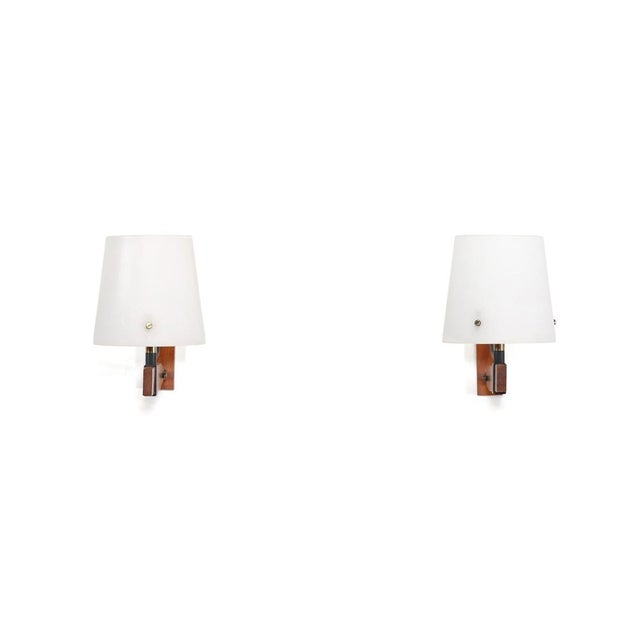 Mid-Century Modern Italian Wall Lamps in Teak with Glass from Esperia, 1950s, Set of 2 For Sale - Image 3 of 7