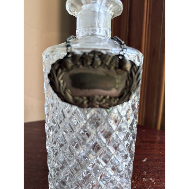 Baccarat Mid 20th Century Mid Century Modern Diamond Cut Crystal Decanter With Silver Tag Stopper For Sale - Image 4 of 11