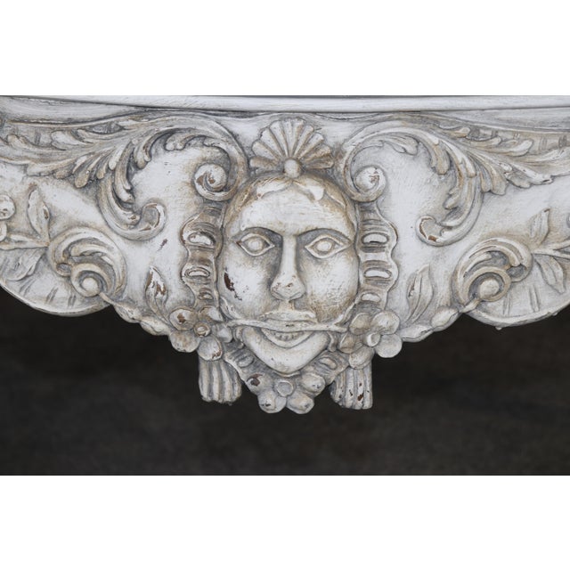 White Distressed Painted White Georgian Style Figural Masque Center Table C. 1940s Era For Sale - Image 8 of 12