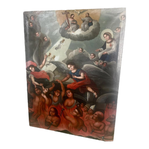 19th Century Large Spanish Colonial Sacred Heart of Mary Original Oil Painting Mexico