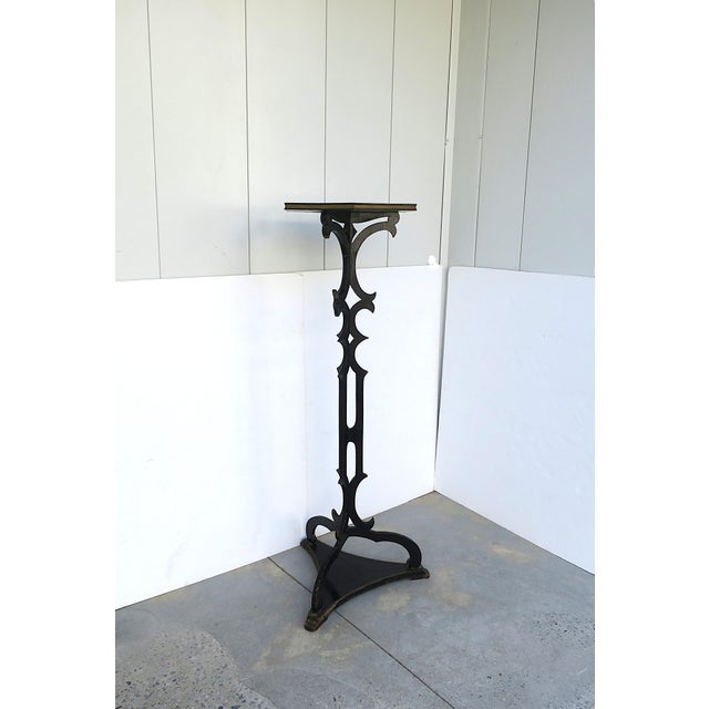 Early 20th Century Victorian Black Lacquer Column Pedestal Plant Stand, Tall For Sale - Image 5 of 12