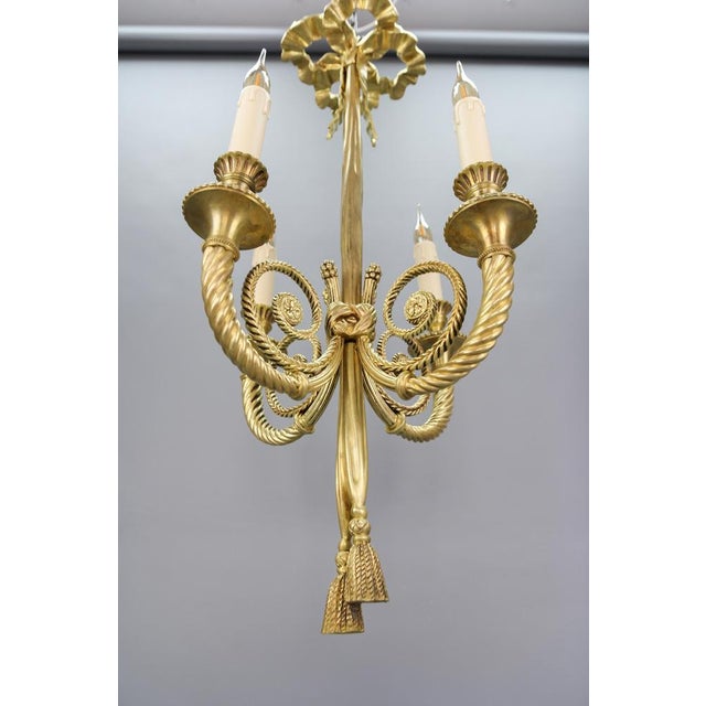 Louis XVI French Bronze Ribbon and Tassel Four-Light Chandelier, 1910s For Sale - Image 10 of 18
