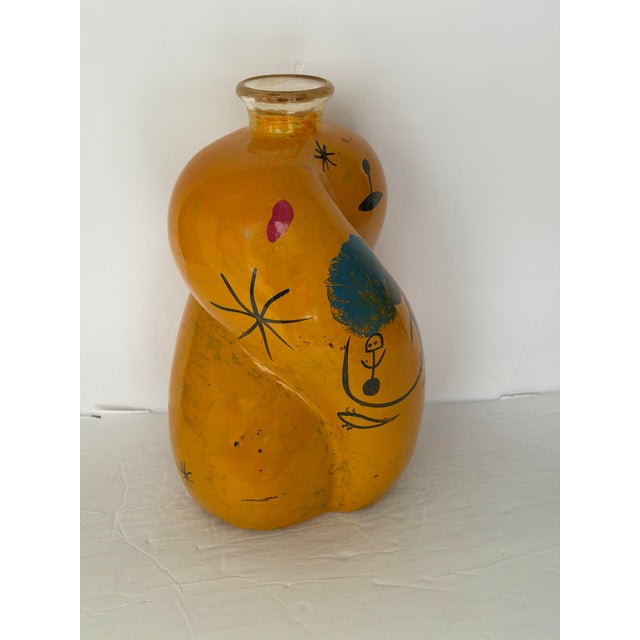 Glass Late 20th Century Joan Miró Style Sculptural Yellow Hand Painted Art Glass Vase For Sale - Image 7 of 7