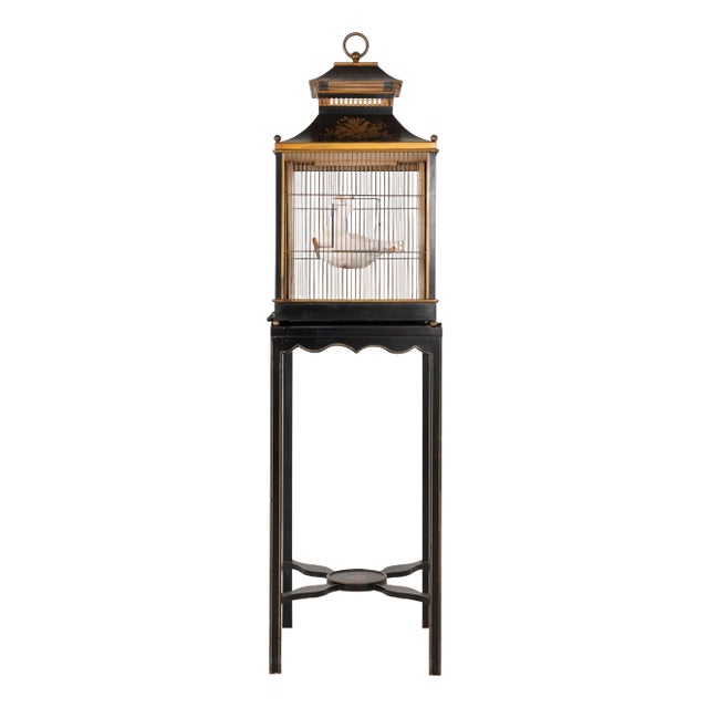 Regency Style Tole Birdcage on Stand, Usa, 20th Century For Sale
