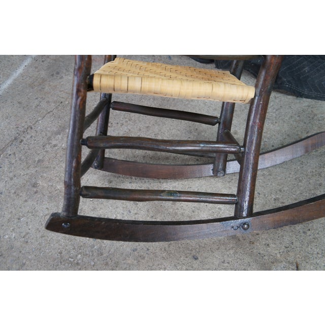 Antique Stamped Old Hickory Andrew Jackson Rattan Adirondack Lodge Rocking Chair For Sale - Image 11 of 12