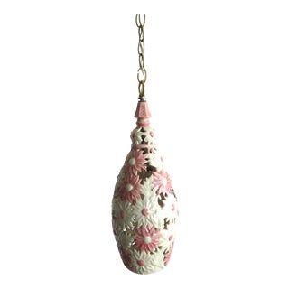 Vintage Ceramic Pink & White Daisy Swag Lamp For Sale