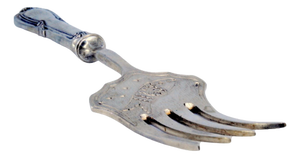 Silver Fish Serving Fork with Four Prongs and Engravings