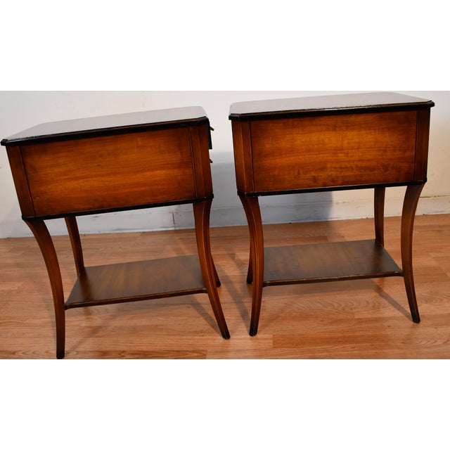 1940s Shaw Decorating Corp English Regency Satinwood Pair Side Tables End Tables For Sale - Image 13 of 14