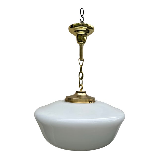 Large Vintage School House Globe With Brass Hanging Fixture For Sale
