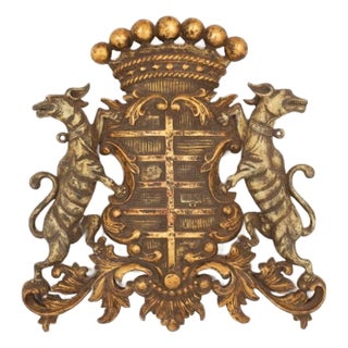 Giltwood Coat of Arms with Carved Heraldic Shield, 1890s For Sale