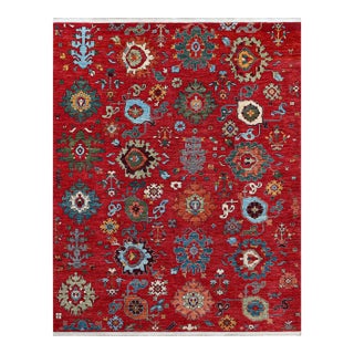 Handwoven Caucasian Kazak Wool Rug 240x292 Cm – Red Tribal Oriental Area Carpet For Sale
