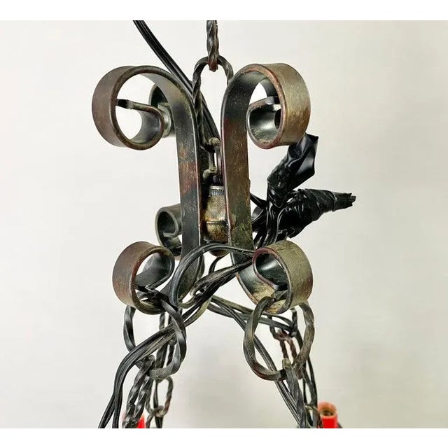 Antique French Gothic Chandelier, Wrought Iron, 6 Lights, 1890s For Sale - Image 10 of 13