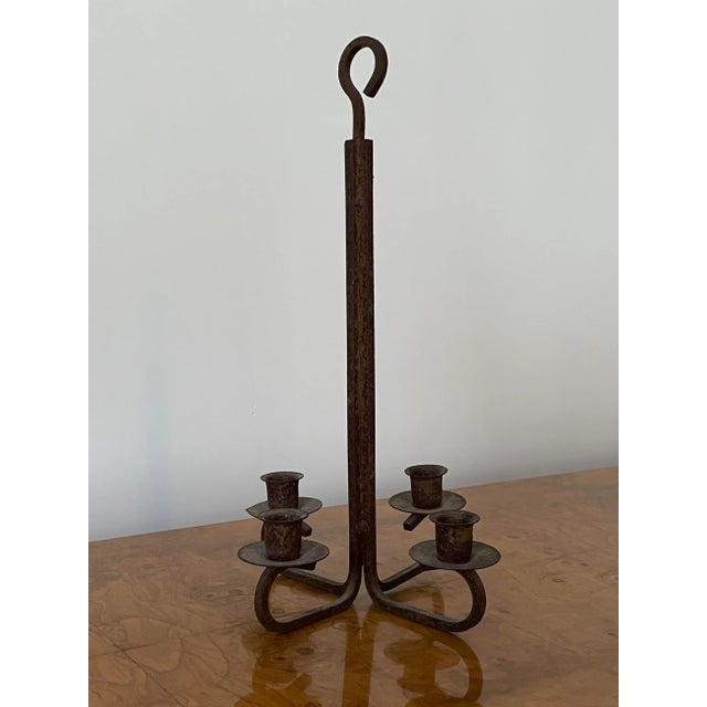 Mid-Century Modern American Modernist Patinated Wrought Iron Candelbra For Sale - Image 3 of 7