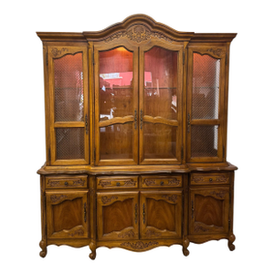 Vintage Hibriten by Bernhardt French Provincial Style Oak China / Display Cabinet