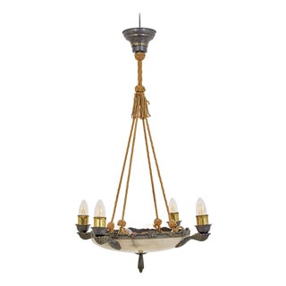 Art Deco Alabaster Four-Arm Pendant Light, 1930s For Sale