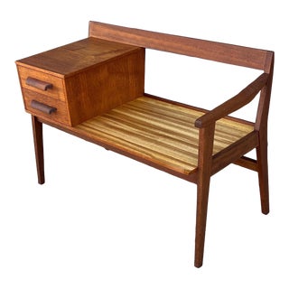 Vintage Mid Century Modern Teak Chippy Telephone Seat For Sale
