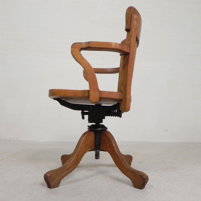 Oak Office Chair with Adjustable Spring System and Height Adjustment, 1950s For Sale - Image 12 of 18
