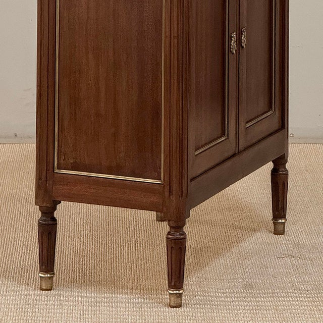 Antique French Louis XVI Mahogany Cabinet With Carrara Marble Top and Brass Gallery For Sale - Image 10 of 18