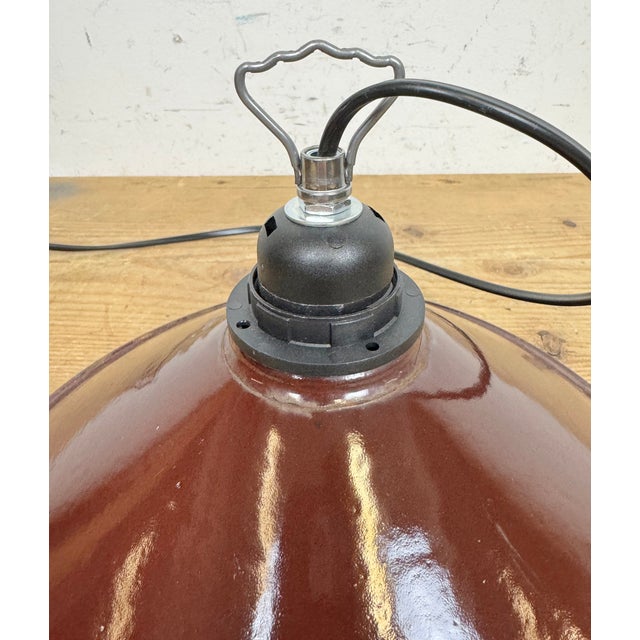 Industrial Dark Red Enamel Factory Pendant Lamp, 1960s For Sale - Image 11 of 17