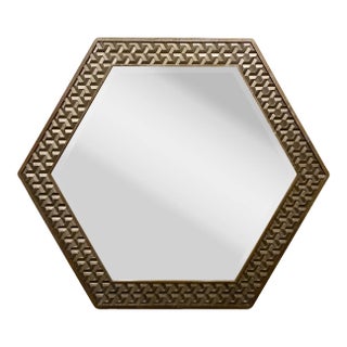 Modern Taupe and Gunmetal Woven Octagonal Wall Mirror For Sale