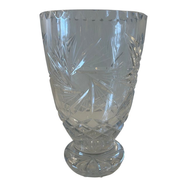 Large Mid 20th Century Cut Crystal Vase For Sale