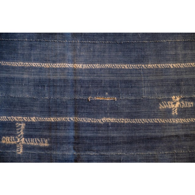 Boho Chic Hand Dyed Blue Throw With White Stripes For Sale - Image 4 of 8