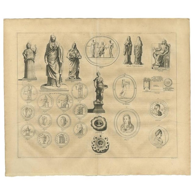 After Bernard de Montfaucon, Vesta and Vestal Virgins, Roman Statues and Coins, 1721, Engraving For Sale - Image 10 of 10