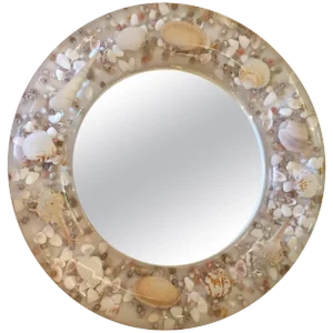 Lucite and Shell Midcentury Modern Round Mirror